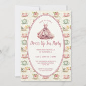 Princess Dress Up Tea Party Pink Floral 招待状 (正面)