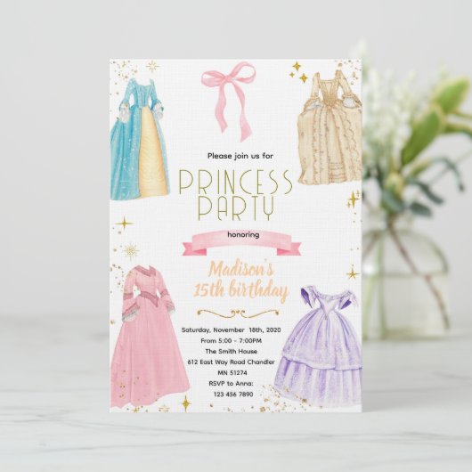 Princess Dresses Birthday Invitation 招待状 (スタンド正面)