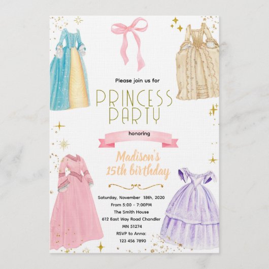 Princess Dresses Birthday Invitation 招待状 (正面)