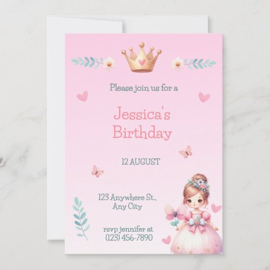 Princess Fairytale Birthday Party Invitation 招待状 (正面)