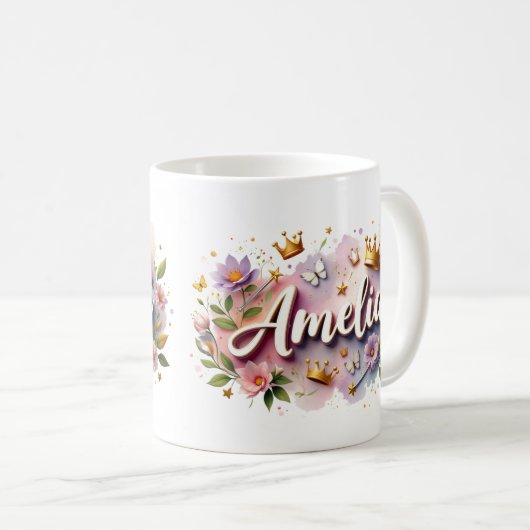 Princess Floral Custom Mug – Personalized Name コーヒーマグカップ (正面右)