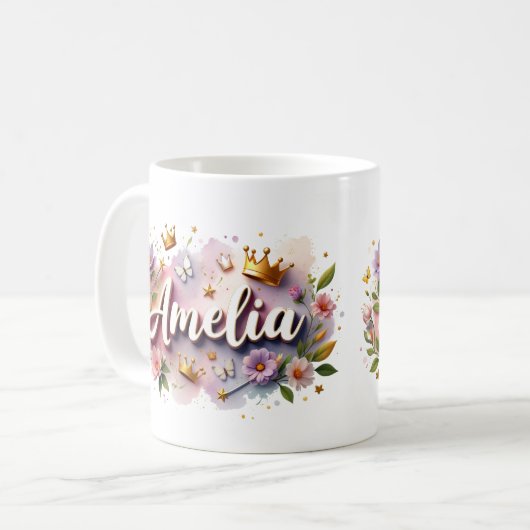 Princess Floral Custom Mug – Personalized Name コーヒーマグカップ (正面左)