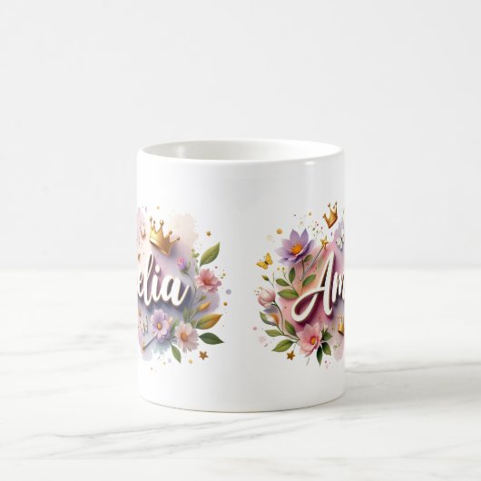 Princess Floral Custom Mug – Personalized Name コーヒーマグカップ (中央)