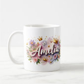Princess Floral Custom Mug – Personalized Name コーヒーマグカップ (左)