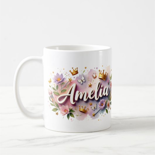Princess Floral Custom Mug – Personalized Name コーヒーマグカップ (左)
