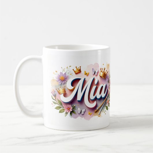 Princess Floral Custom Mug – Personalized Name Mia コーヒーマグカップ (左)