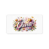 Princess Floral Name Labels – Personalized Sticker ラベル (正面)