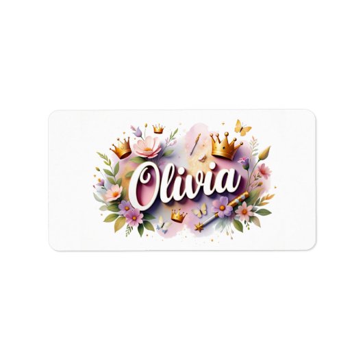 Princess Floral Name Labels – Personalized Sticker ラベル (正面)