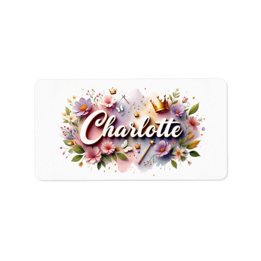 Princess Floral Name Labels – Personalized Sticker ラベル (正面)
