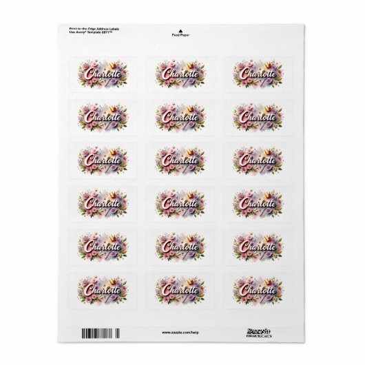 Princess Floral Name Labels – Personalized Sticker ラベル (フルシート)