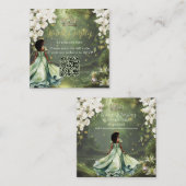 Princess & Frog Green Dress Sweet 16 Quince XV QR エンクロージャーカード (正面/裏面)