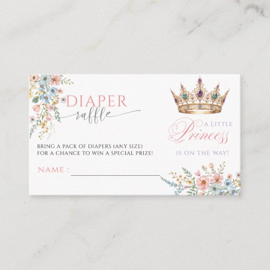 Princess Gold Crown Baby Shower Diaper Raffle エンクロージャーカード (正面)