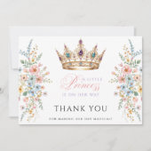 Princess Gold Crown Floral Baby Shower Thank you サンキューカード (正面)