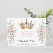 Princess Gold Crown Floral Baby Shower Thank you サンキューカード (スタンド正面)