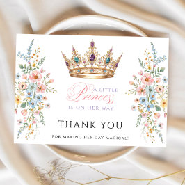 Princess Gold Crown Floral Baby Shower Thank  you サンキューカード