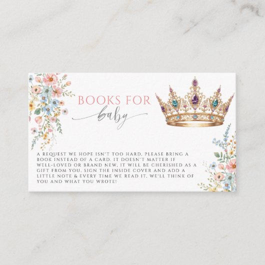 Princess Gold Crown Floral Books for Baby Shower   エンクロージャーカード (正面)