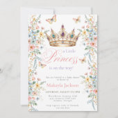 Princess Gold Crown Floral Butterfly Baby Shower 招待状 (正面)