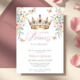 Princess Gold Crown Floral Butterfly Baby Shower 招待状