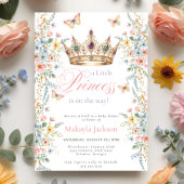 Princess Gold Crown Floral Butterfly Baby Shower 招待状