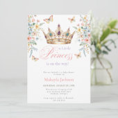 Princess Gold Crown Floral Butterfly Baby Shower 招待状 (スタンド正面)