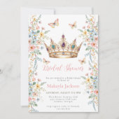 Princess Gold Crown Floral Butterfly bridal shower 招待状 (正面)