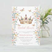 Princess Gold Crown Floral Butterfly bridal shower 招待状 (スタンド正面)