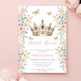 Princess Gold Crown Floral Butterfly bridal shower 招待状