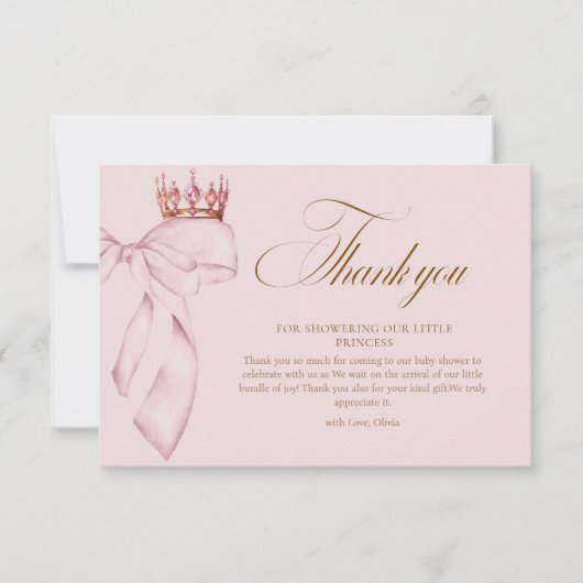 Princess Gold Pink Girl Baby Shower サンキューカード (正面)