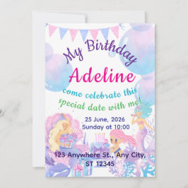 Princess & Mermaid Birthday Invitation Card