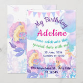 Princess & Mermaid Birthday Invitation Card (正面/裏面)