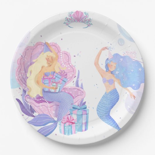 Princess & Mermaid Birthday Invitation Card ペーパープレート (正面)