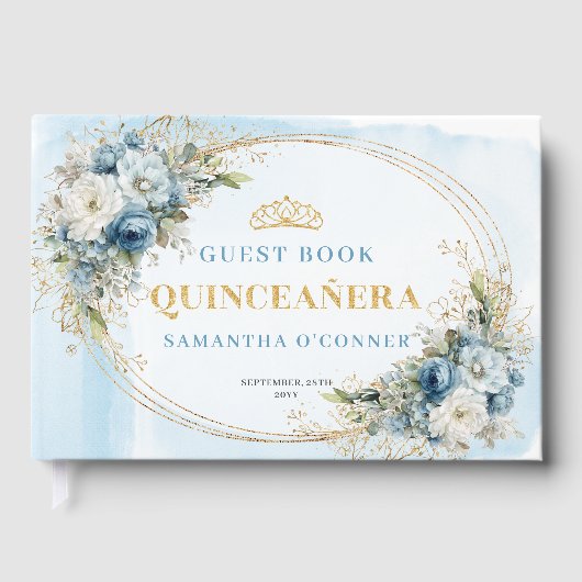 Princess Mis Quince Guest Book with Boho Greenery ゲストブック (正面)