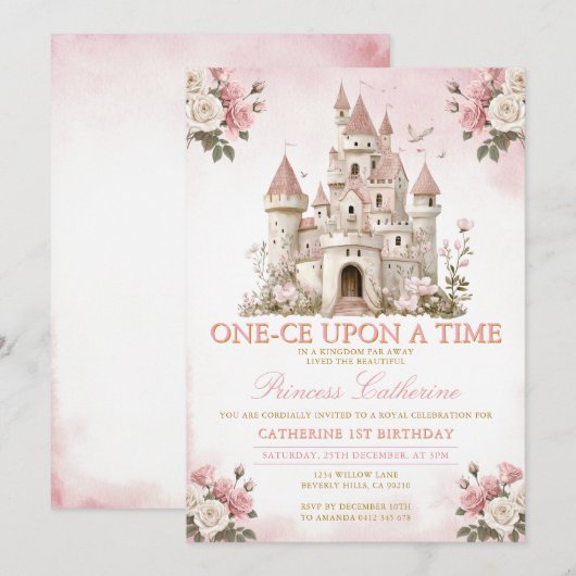 Princess ONE-CE Upon a time 1st birthday Castle 招待状 (正面/裏面)