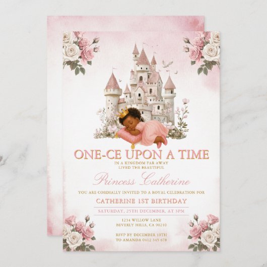 Princess ONE-CE Upon a time 1st birthday Castle 招待状 (正面/裏面)