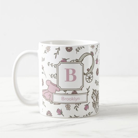 Princess Pattern Pink Monogram コーヒーマグカップ (左)