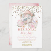 Princess Pink Birthday Blush Floral Carriage 招待状 (正面/裏面)