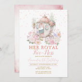 Princess Pink Birthday Blush Floral Carriage 招待状 (正面/裏面)