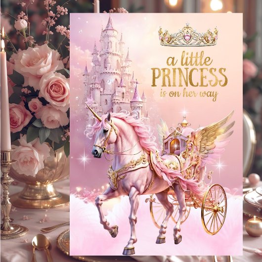 Princess Pink gold Baby Shower Carriage 招待状