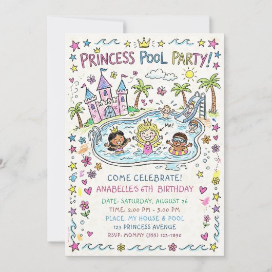 Princess Pool Party Invitation 招待状 (正面)