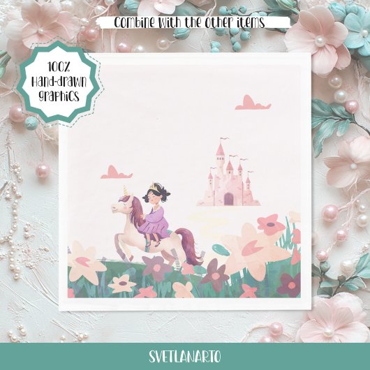 Princess Riding Unicorn Paper Napkins スタンダードランチョンナプキン