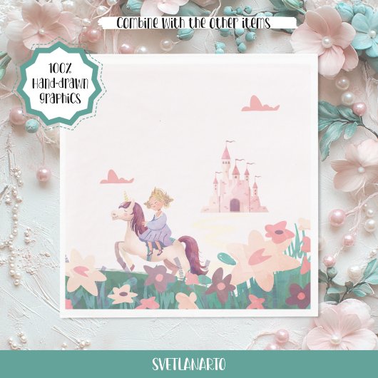 Princess Riding Unicorn Paper Napkins スタンダードランチョンナプキン