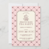 Princess Tea Party Elegant Pink Crown Pattern 招待状 (正面)
