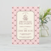 Princess Tea Party Elegant Pink Crown Pattern 招待状 (スタンド正面)