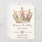 Princess Tea Party Elegant Watercolor Crown 招待状 (正面)