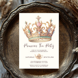 Princess Tea Party Elegant Watercolor Crown 招待状