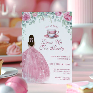 Princess Tea Party Pink Faux Sparkle Dress Up 招待状