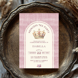 Princess Tea Party Vintage Pink Linen Arched 招待状