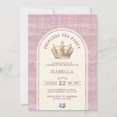 Princess Tea Party Vintage Pink Linen Arched 招待状 (正面)