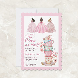 Princess Tea Party Whimsical Pink Watercolor  招待状