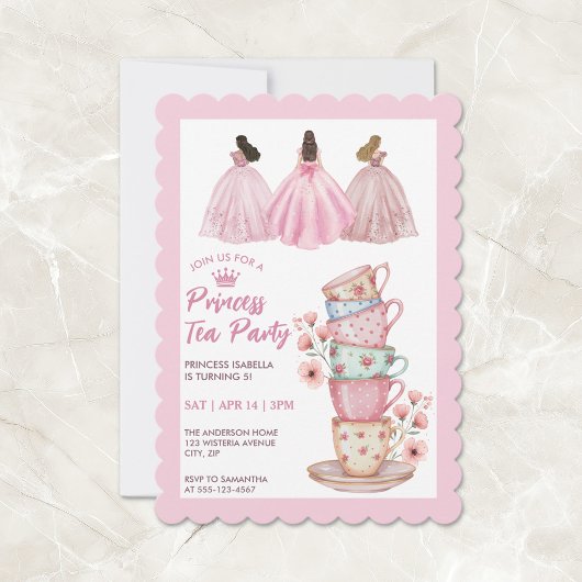 Princess Tea Party Whimsical Pink Watercolor  招待状
